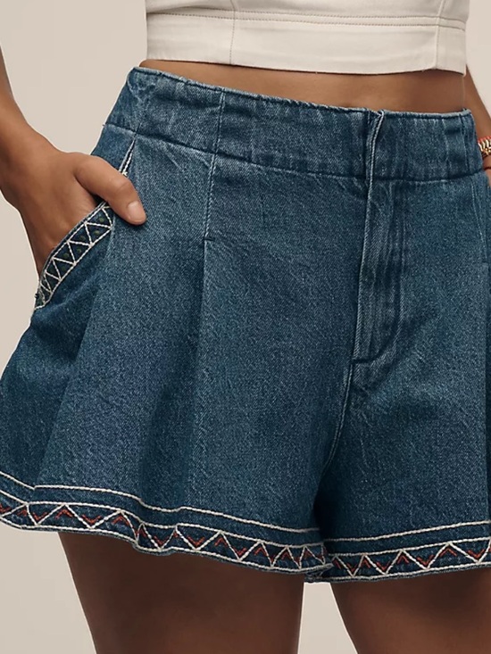 Pilcro Pants - Pilcro Embroidered Pleated Denim Skirty Shorts 26